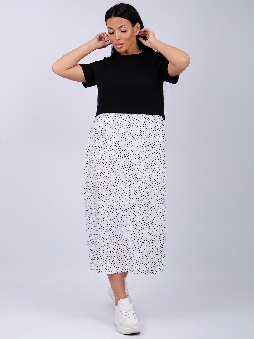 Платье вискоза/кулирка-ПЛ-328-белый горох