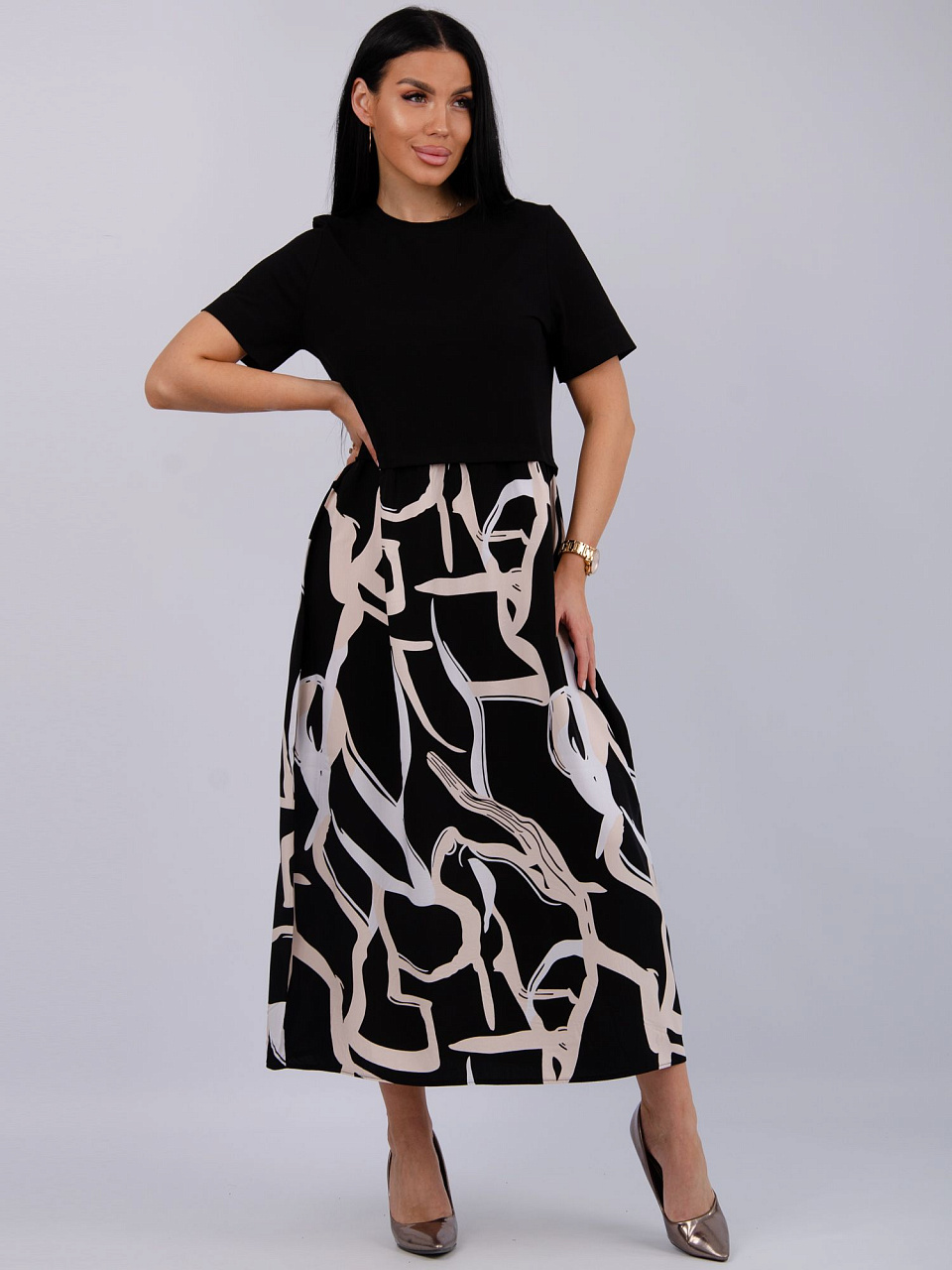 Платье "Виттория " абстракция, вискоза/кулирка